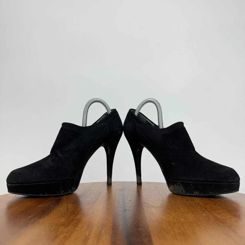 Womens Stuart Weitzman Black Suede Heeled Ankle Boots‎ Booties Size 8.5 M GUC